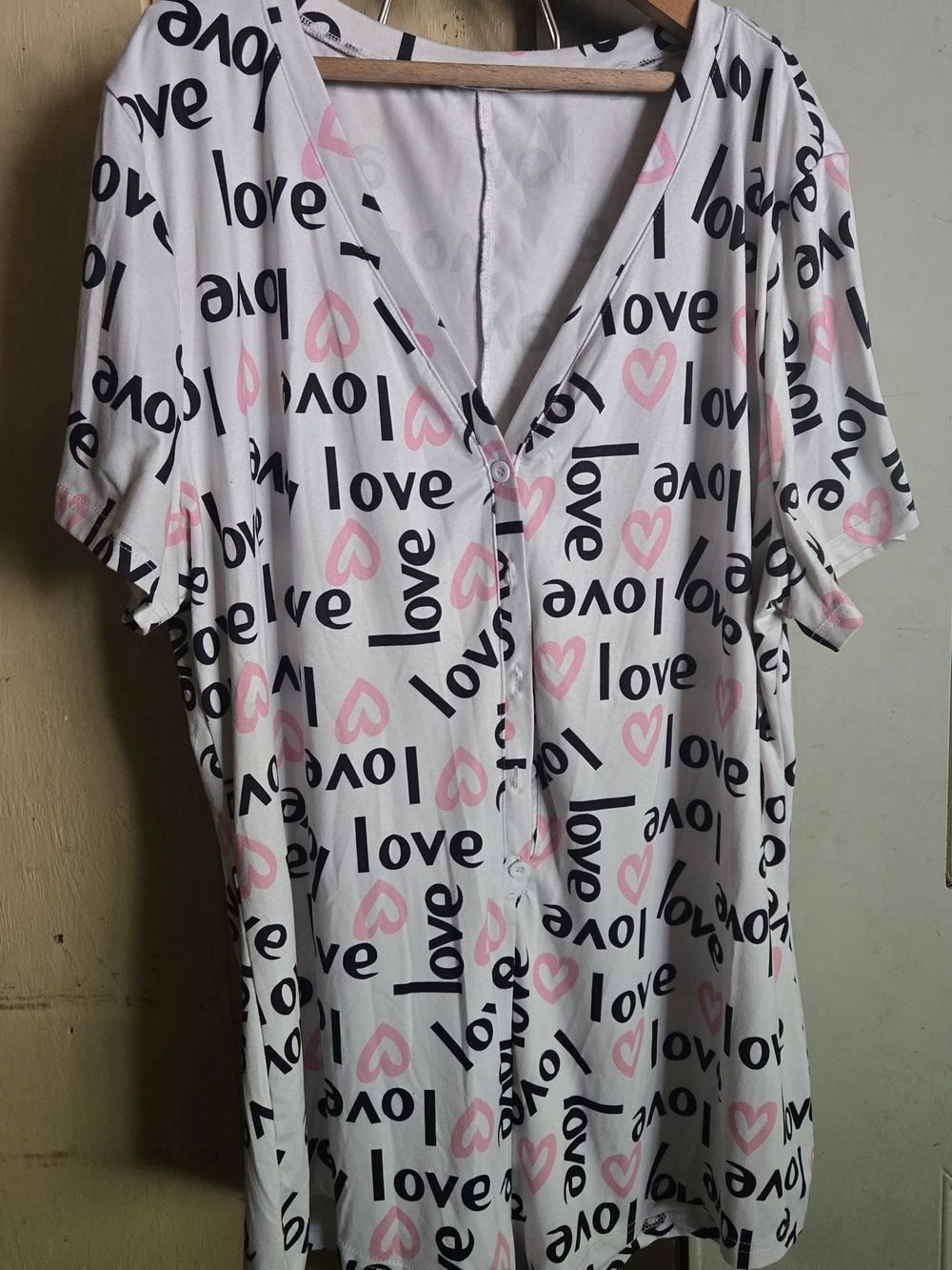 White & Pink 'Love' Button-Front Nightshirt